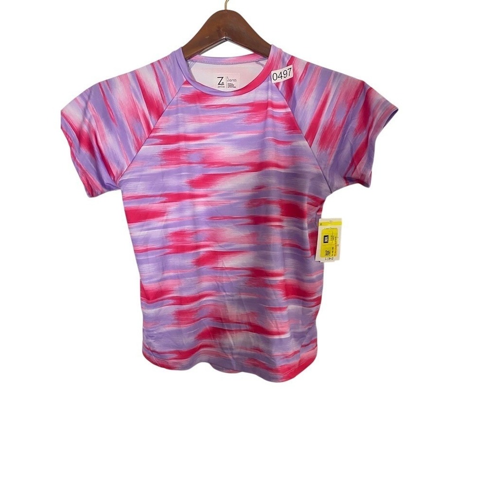 Zella Girls Activewear Raglan T-Shirt Pink Purple‎ Abstract Print Size L